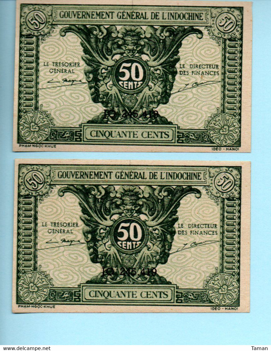 INDOCHINE   -  Lot De 2 Billets De   50  Cents   Nd(1942)   -- UNC -- - Indochina