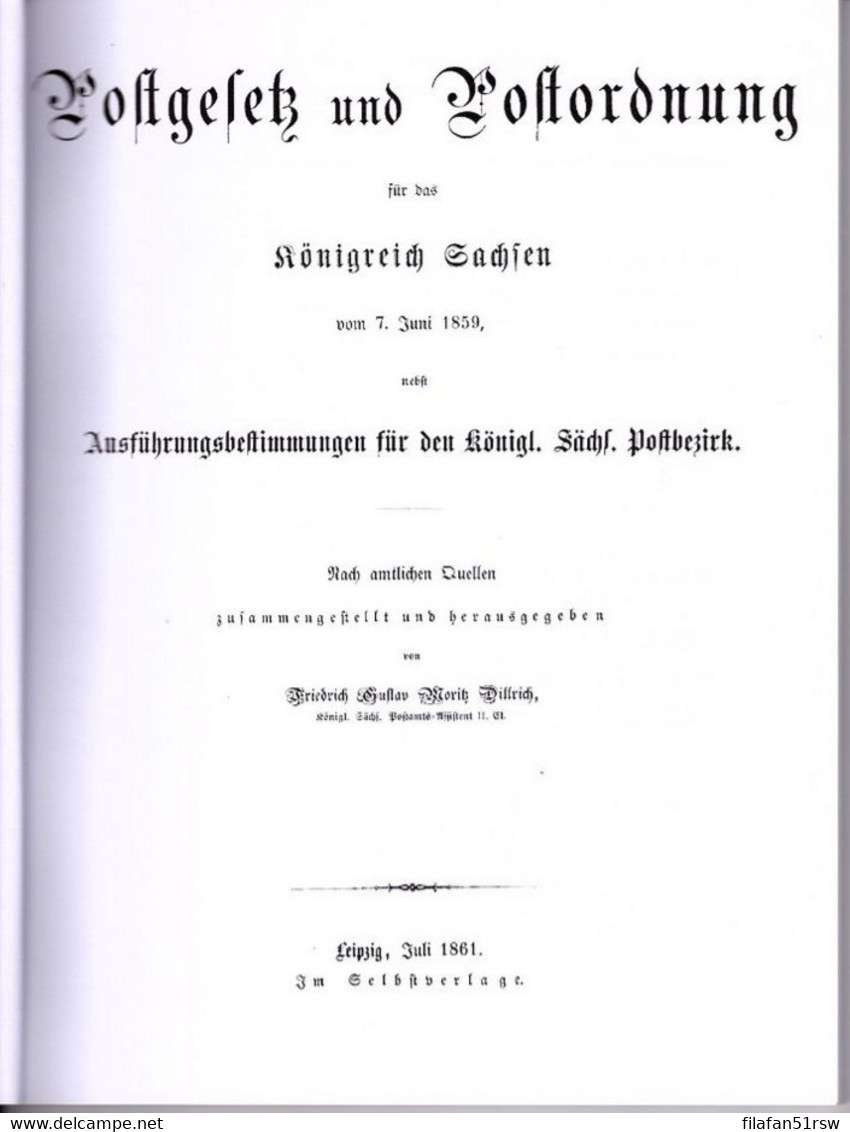 Postgesetz Und Postordnung Für Das Königreich Sachsen Vom 7. Juni 1859, Friedrich Gustav Moritz Dittrich, Eigenverlag - Filatelie En Postgeschiedenis