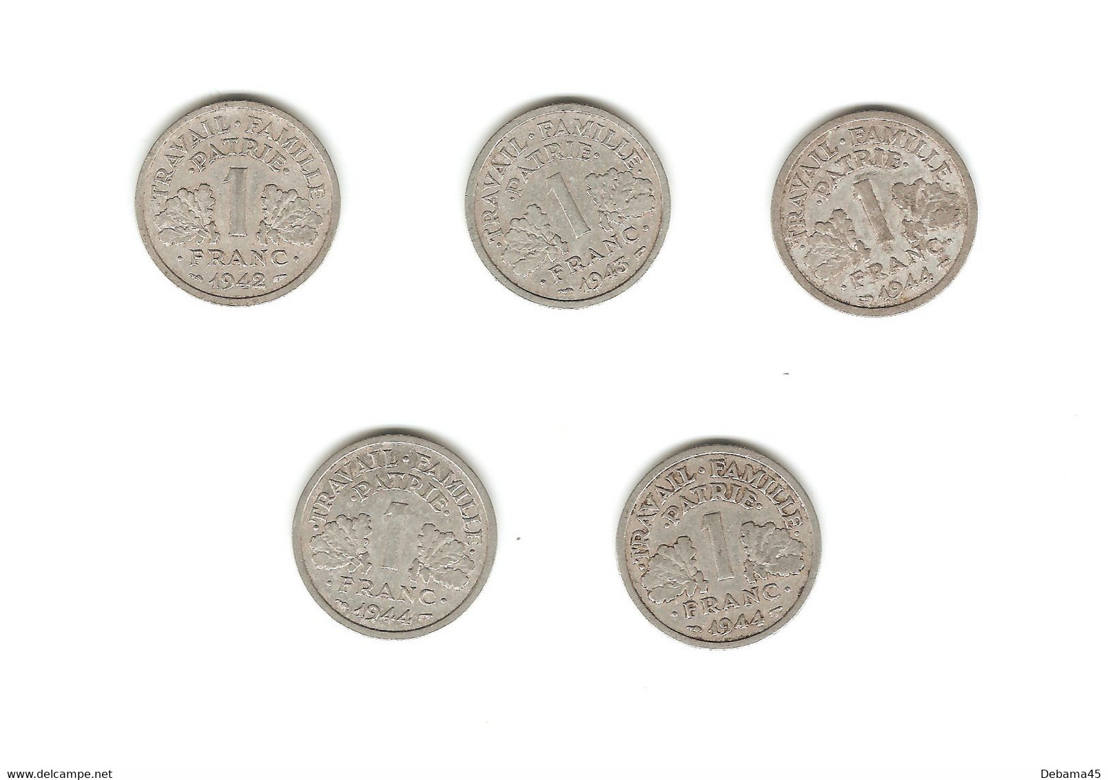 55/ France : 5 X 1 Franc Alu Etat Français : 1942 - 1943 - 1944 - 1944 B - 1944 C - 5 Francs