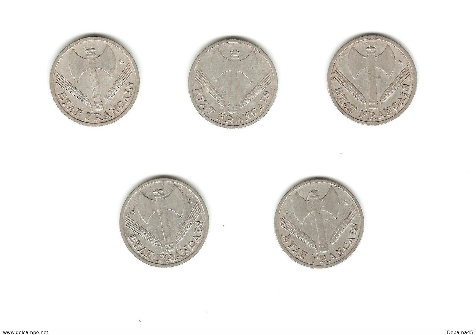 55/ France : 5 X 1 Franc Alu Etat Français : 1942 - 1943 - 1944 - 1944 B - 1944 C - 5 Francs