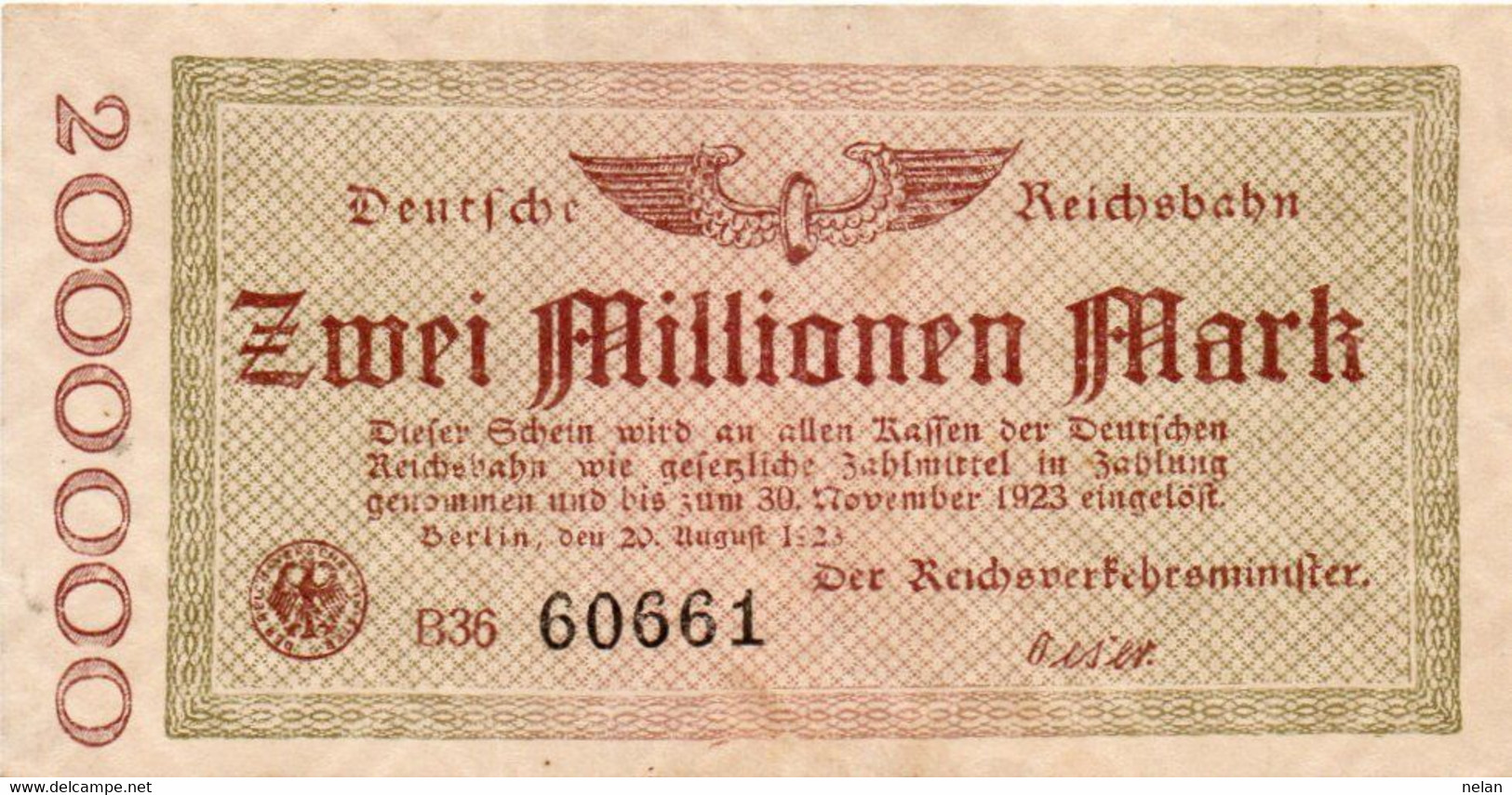 GERMANIA  2000000 MARK 1923 - Wor:P-S1012a.4, Kel:340b.4.67, MüG:002.02d  UNIFACE - XF (B36-60661) RARA - 2 Mio. Mark