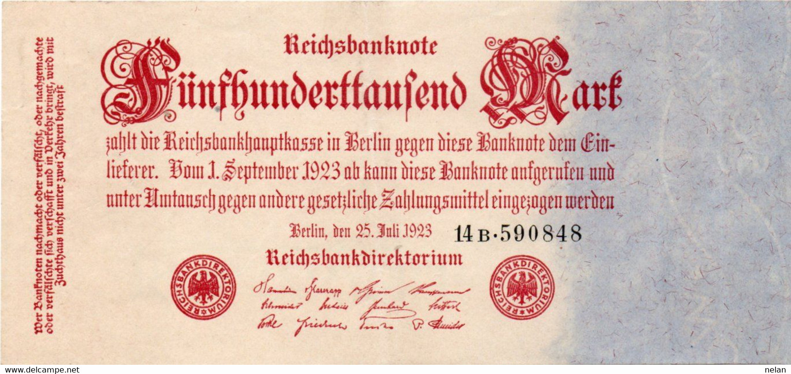 GERMANY-500000 MARK 1923  P-92.2  XF/AUNC  UNIFACE - 500000 Mark