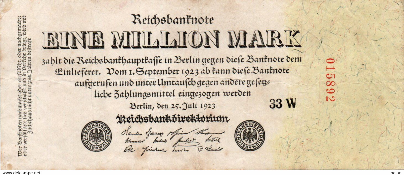 GERMANY-1000000 MARK 1923 - Wor:P-94/2, Ros:R-92b  UNIFACE - 1 Mio. Mark