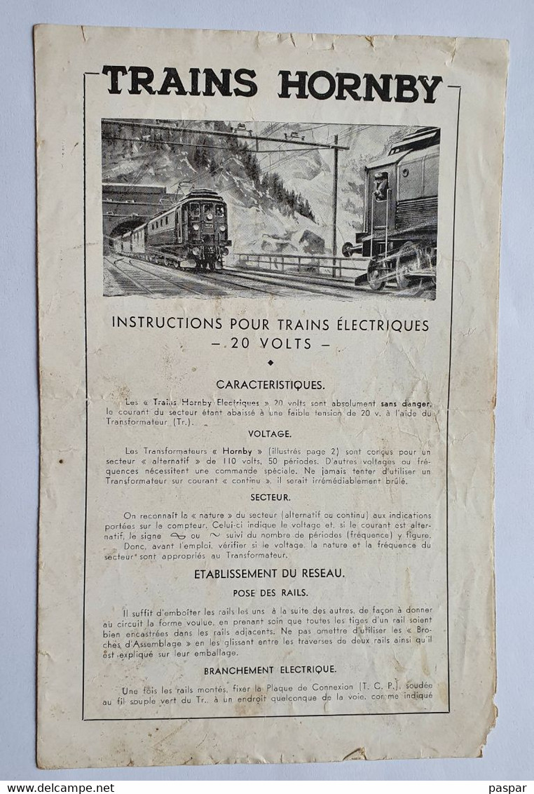 Notice Trains HORNBY MECCANO - Instructions Pour Trains électriques 20 Volts - Feuillet De 4 Pages - Literatuur & DVD