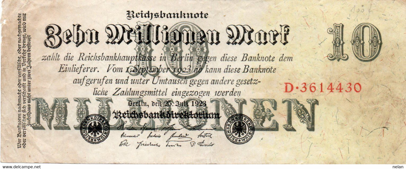 GERMANY-10 MILLIONEN MARK 1923  -  Wor:P-96, Ros:R-95 - CIRC  UNIFACE - 10 Millionen Mark