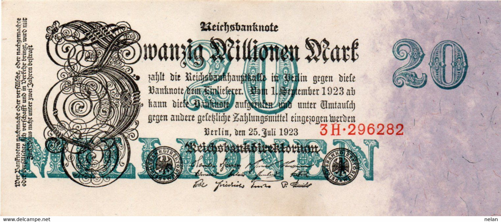 GERMANIA-REICHSBANKNOTE-20 MILLIONEN MARK 1923- Wor:P-97b.1, Ros:R-96b - UNIFACE - UNC (SERIE SPECIALE) NON COMUNE - 20 Millionen Mark