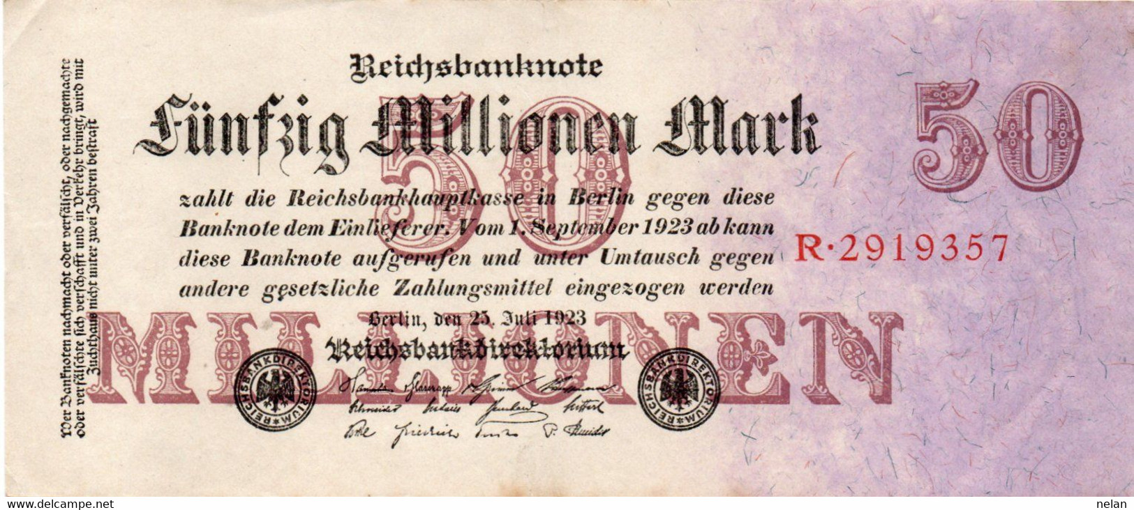 GERMANY-50 MILLIONEN MARK 1923  -  Wor:P-98.1, Ros:R-97a -XF++ UNIFACE - 50 Miljoen Mark