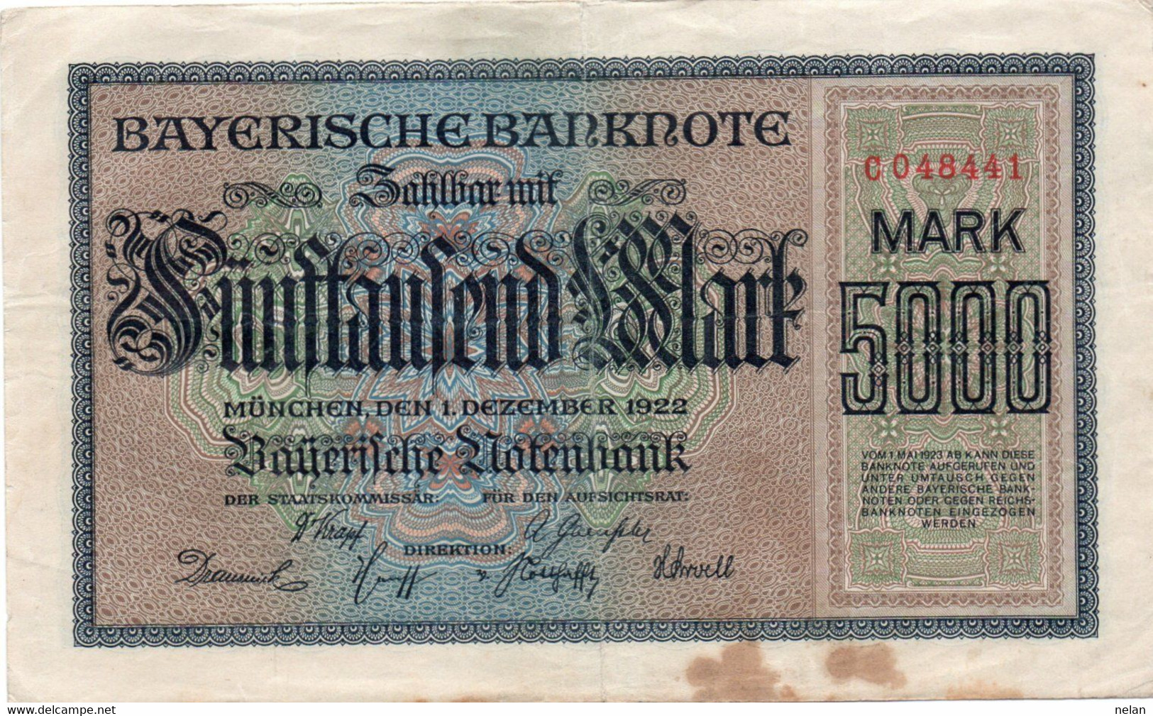 GERMANY - 5000 MARK 1922  BAYERISCHE BANKNOTE - Ohne Zuordnung