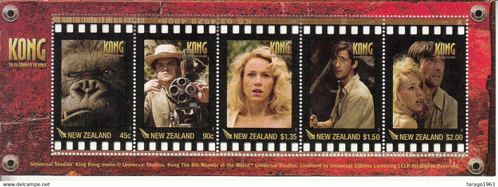 2005 New Zealand Kong Films Cinema Movies Miniature Sheet Of 5 MNH @ BELOW FACE VALUE - Ungebraucht