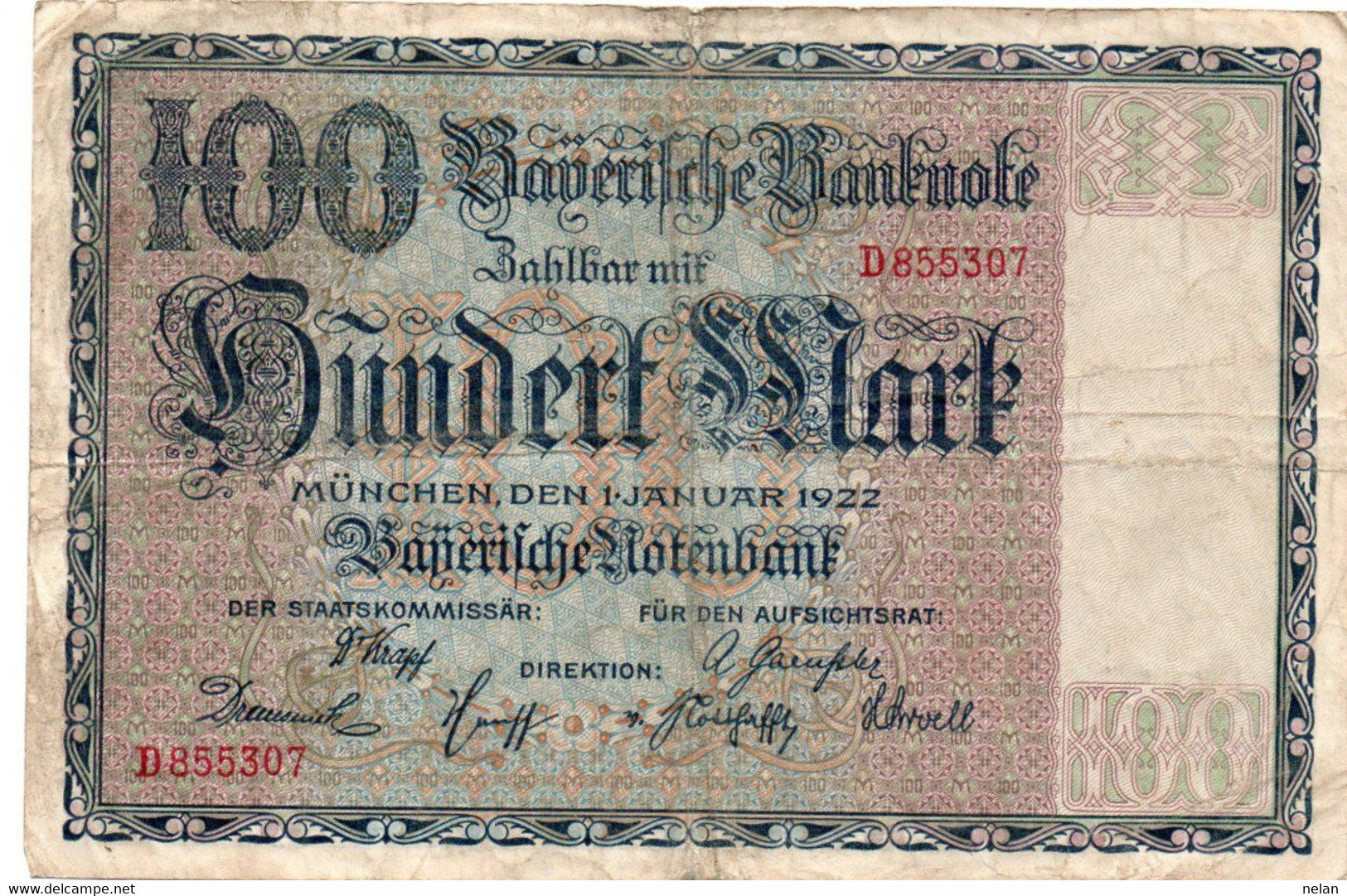 GERMANIA 100 MARK 1922-Bayerische Notenbank--P-S923  Circ. - Ohne Zuordnung