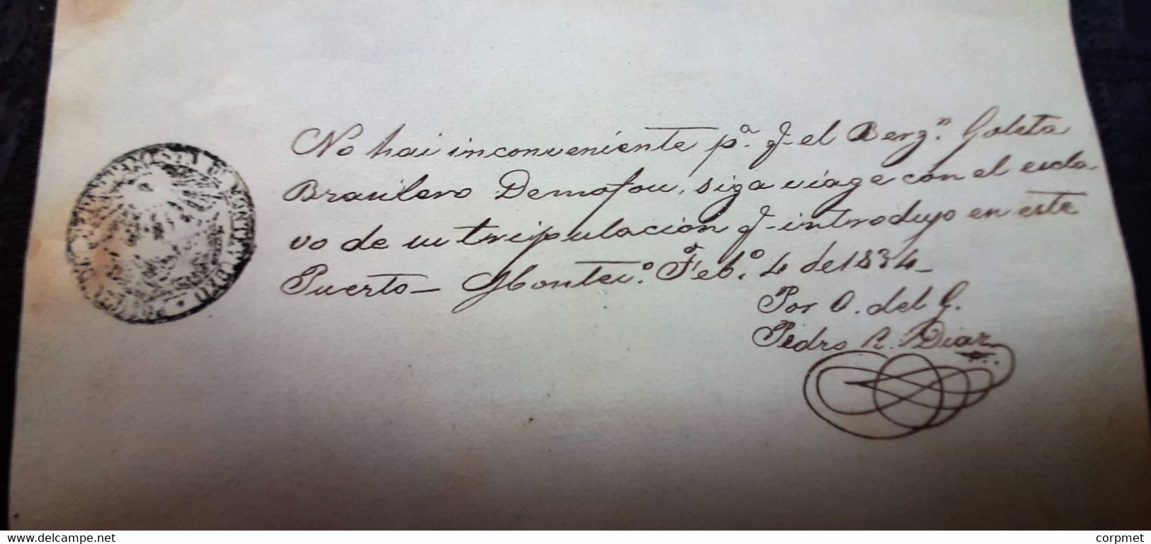 BRASIL SLAVES 1834 MONTEVIDEO POLICE Gives Permission To Brazilian Ship Continue Travel With The Slave That Was On Crew - Historical Documents