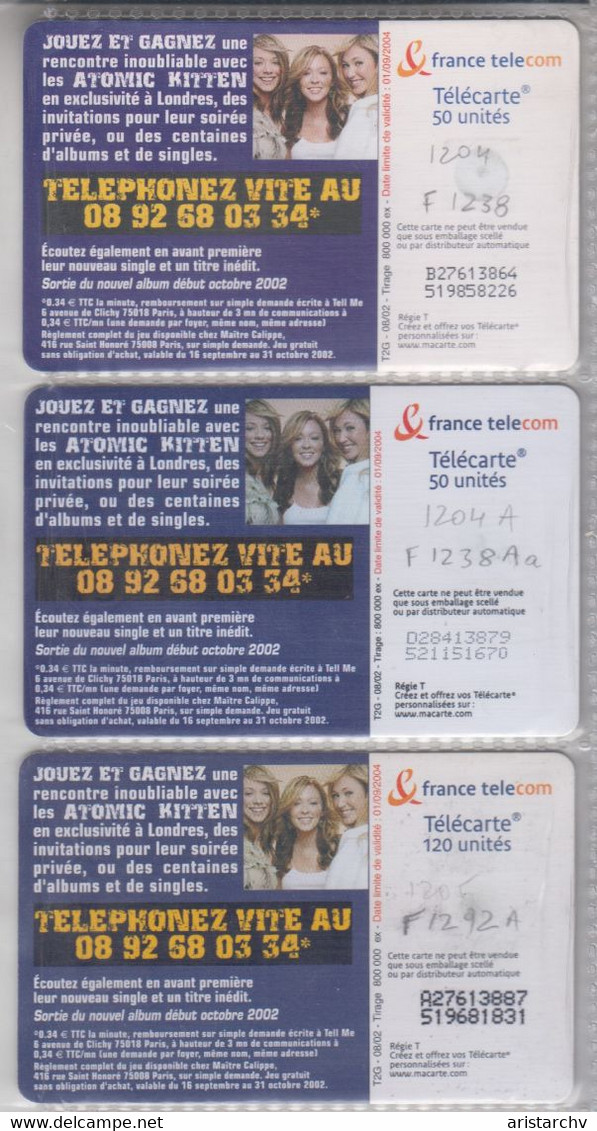 FRANCE 2002 POP MUSIC ATOMIC KITTEN SET OF 3 DIFFERENT CARDS - Musique