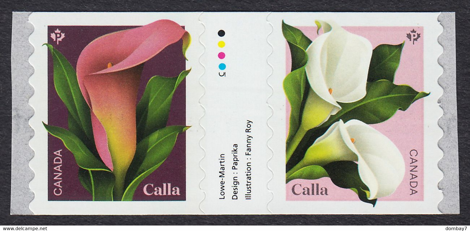 Qc. CALLA Flowers = Pair Of Coil Stamps With Gutter Inscription MNH Canada 2022 - Francobolli In Bobina