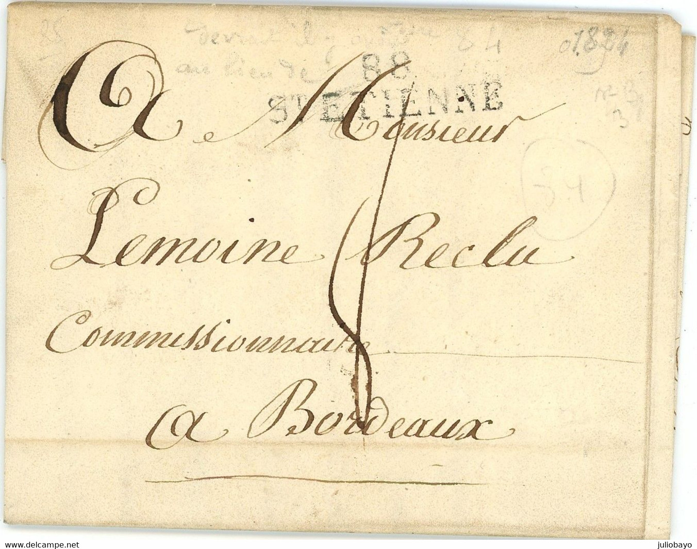 12 Janvier 1824 Lac De 88 SAINT ETIENNE Vers BORDEAUX - 1801-1848: Precursors XIX