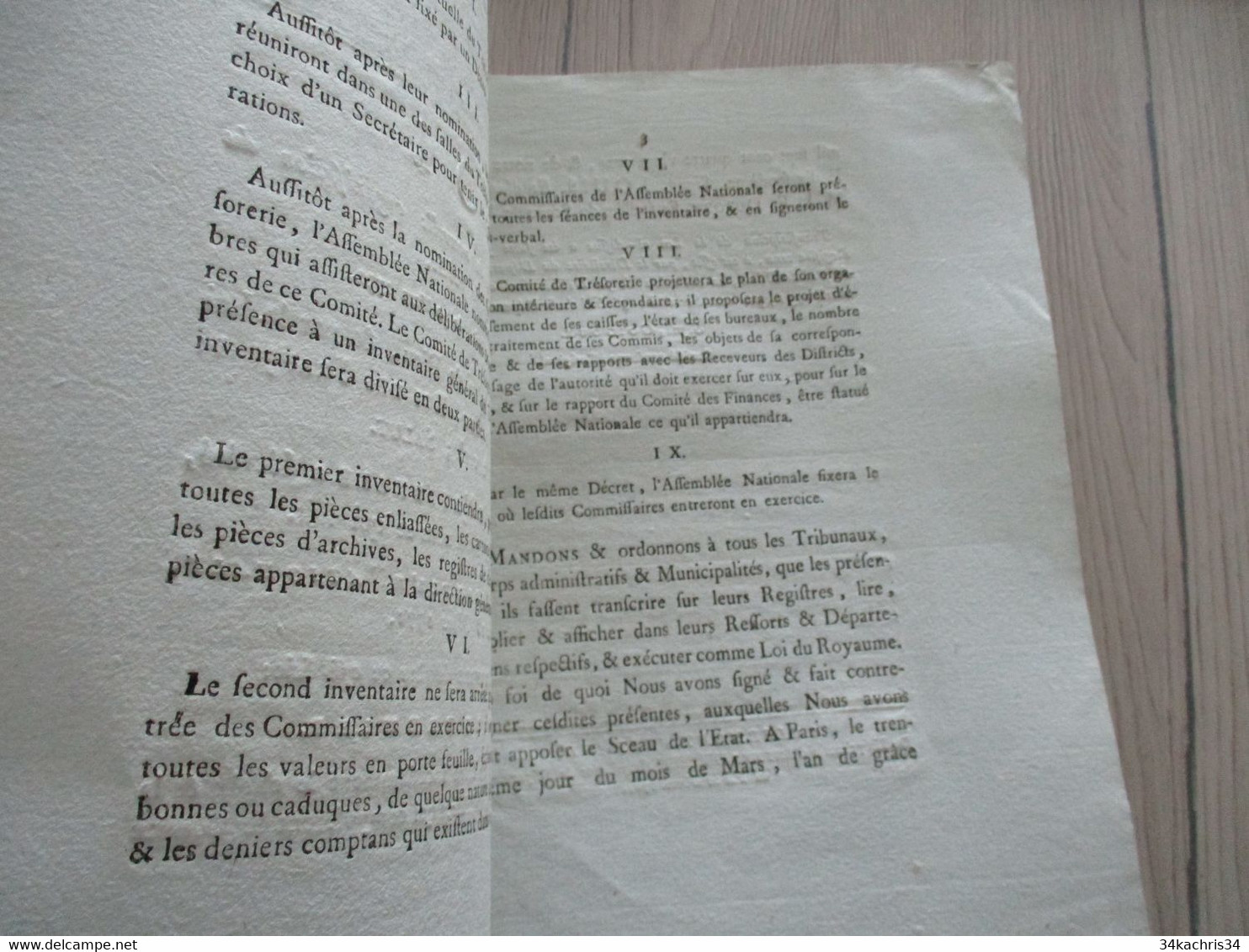 Révolution Loi 30 Mars 1791  Relative à La Nouvelle Organisation Du Trésor Public - Wetten & Decreten