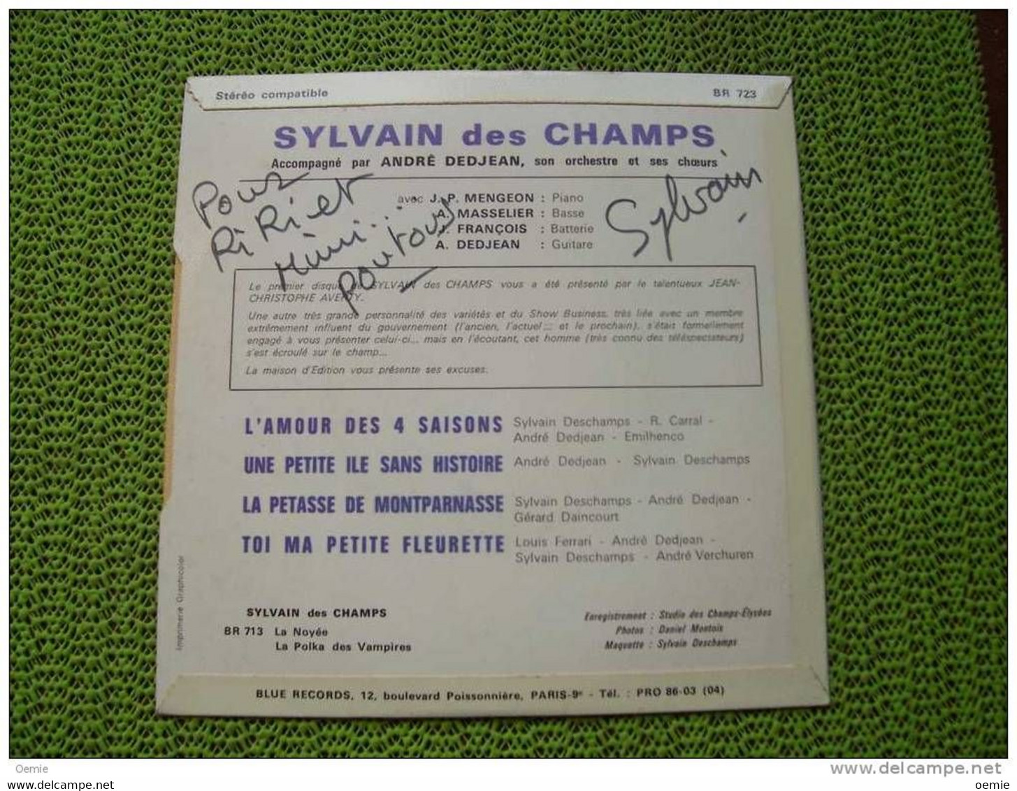 SYLVAIN DESCHAMPS   L' AMOUR DES 4 SAISONS  °  SUR VINYLE 45 TOURS - Autographes