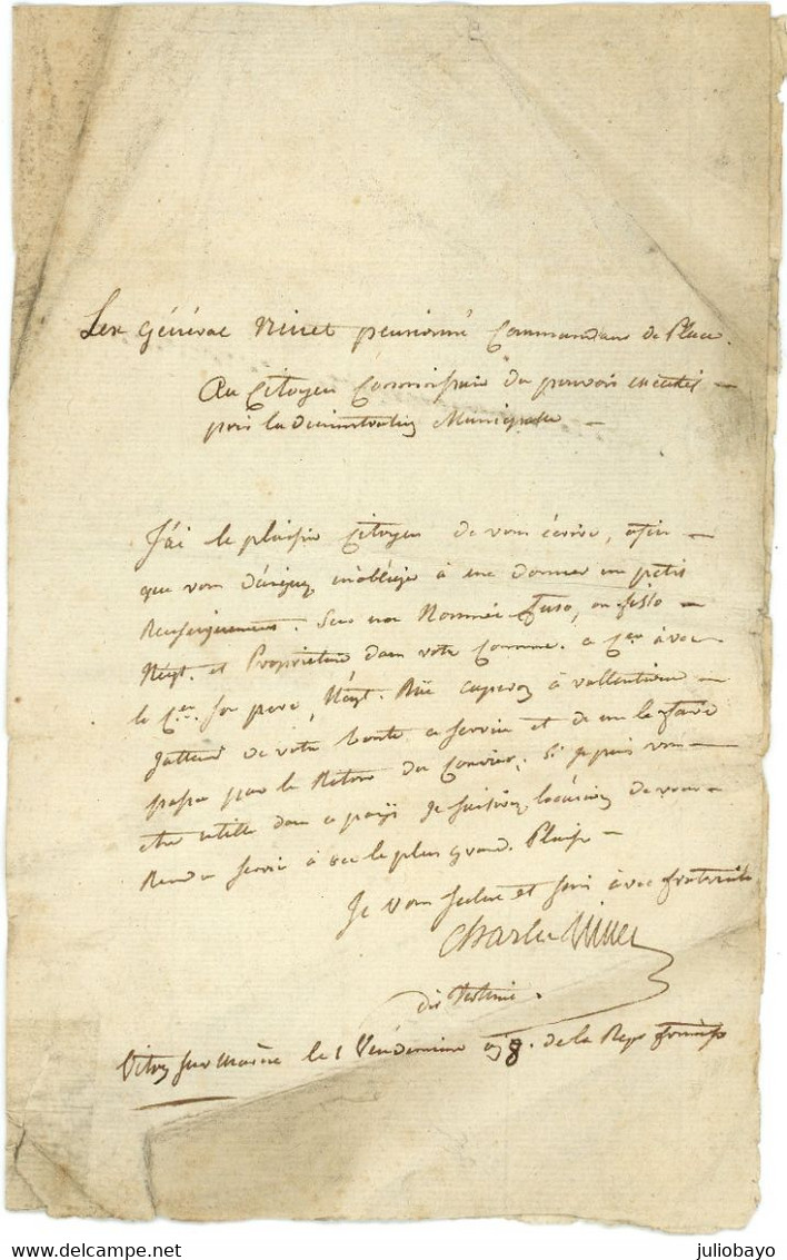 Promo 1 Vendemiaire An 8 (23 Septembre 1799) Lac 49 VITRY S.MARNE ,lex Général ... - 1701-1800: Précurseurs XVIII