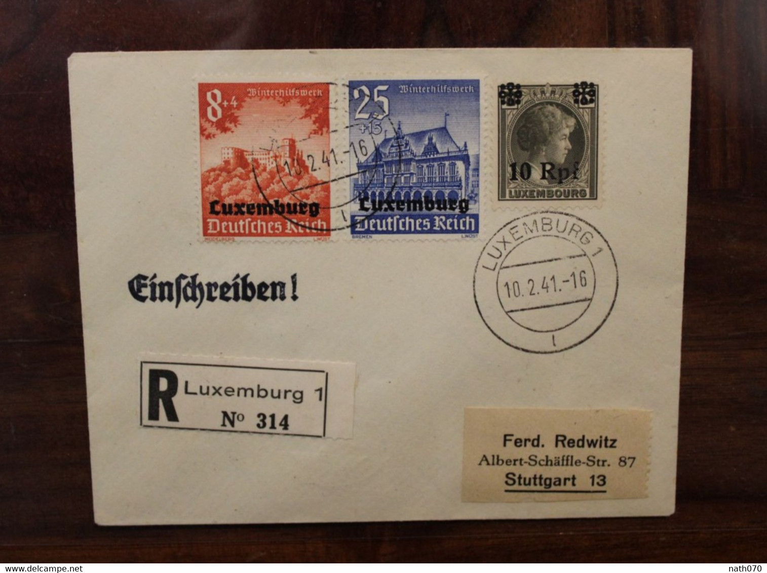 LUXEMBURG 1941 Einschreiben Cover Luxembourg Registered Recommandé Besetzung - 1940-1944 Deutsche Besatzung