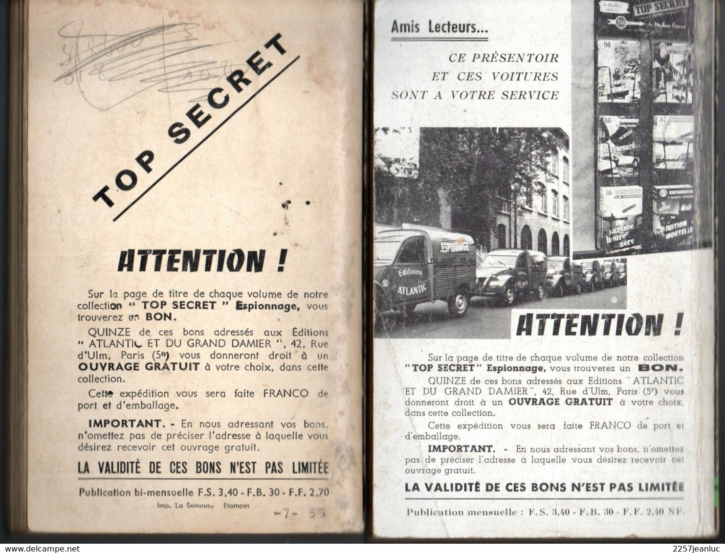 2 Romans Espionnage Top Secret - Perte De Vitesse & Plus D'or Pour L'occident - Editions Atlantic De 1960/1962 - Sonstige & Ohne Zuordnung