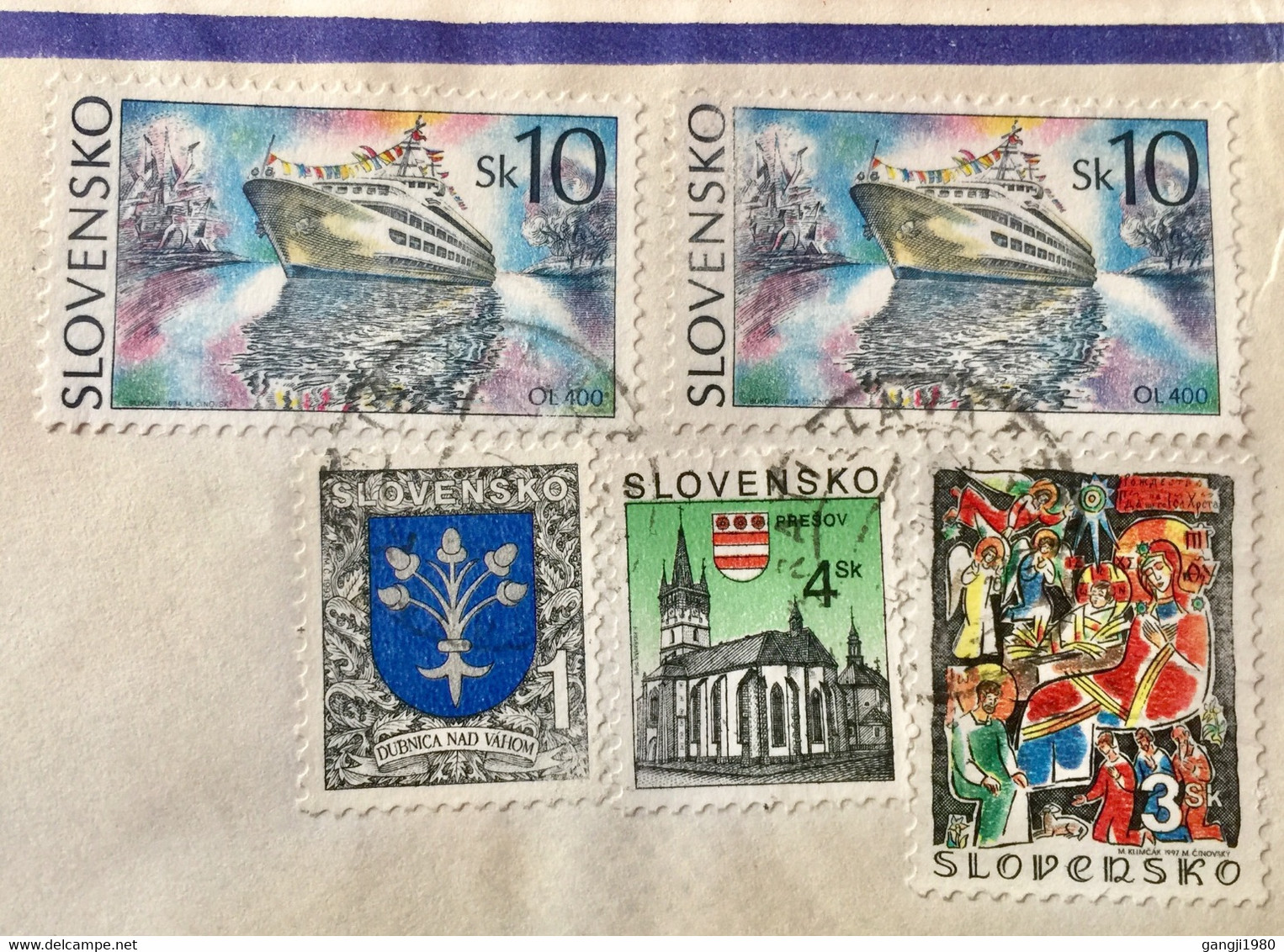 SLOVAKIA 2005, USED AIRMAIL COVER TO INDIA ,5 STAMPS 38SK RATE !SHIP, PRESOV,BUILDING,CHURCH,FAIRYTALES,ART ,PAINTING - Covers & Documents