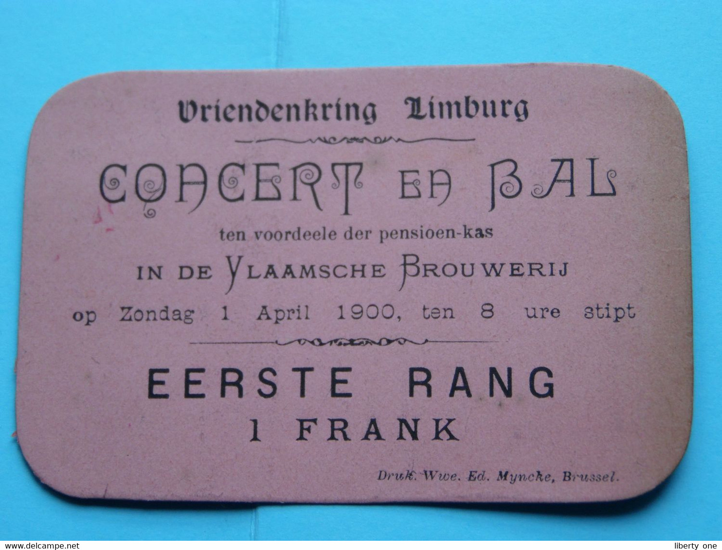 Vriendenkring LIMBURG ( CONCERT En BAL > I/d Vlaamsche Brouwerij ) 1 April 1900 > Inkomkaart ( Voir / Zie SCANS ) ! - Tickets - Vouchers