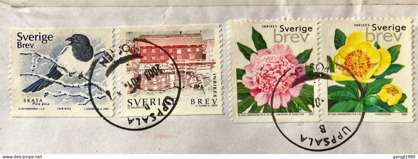 SWEDEN 2003,USED COVER TO INDIA,4 STAMPS ,BIRD, BUILDING,ARCHITECTURE,FLOWERS, UPPSALA POST CANCELLATION - Covers & Documents