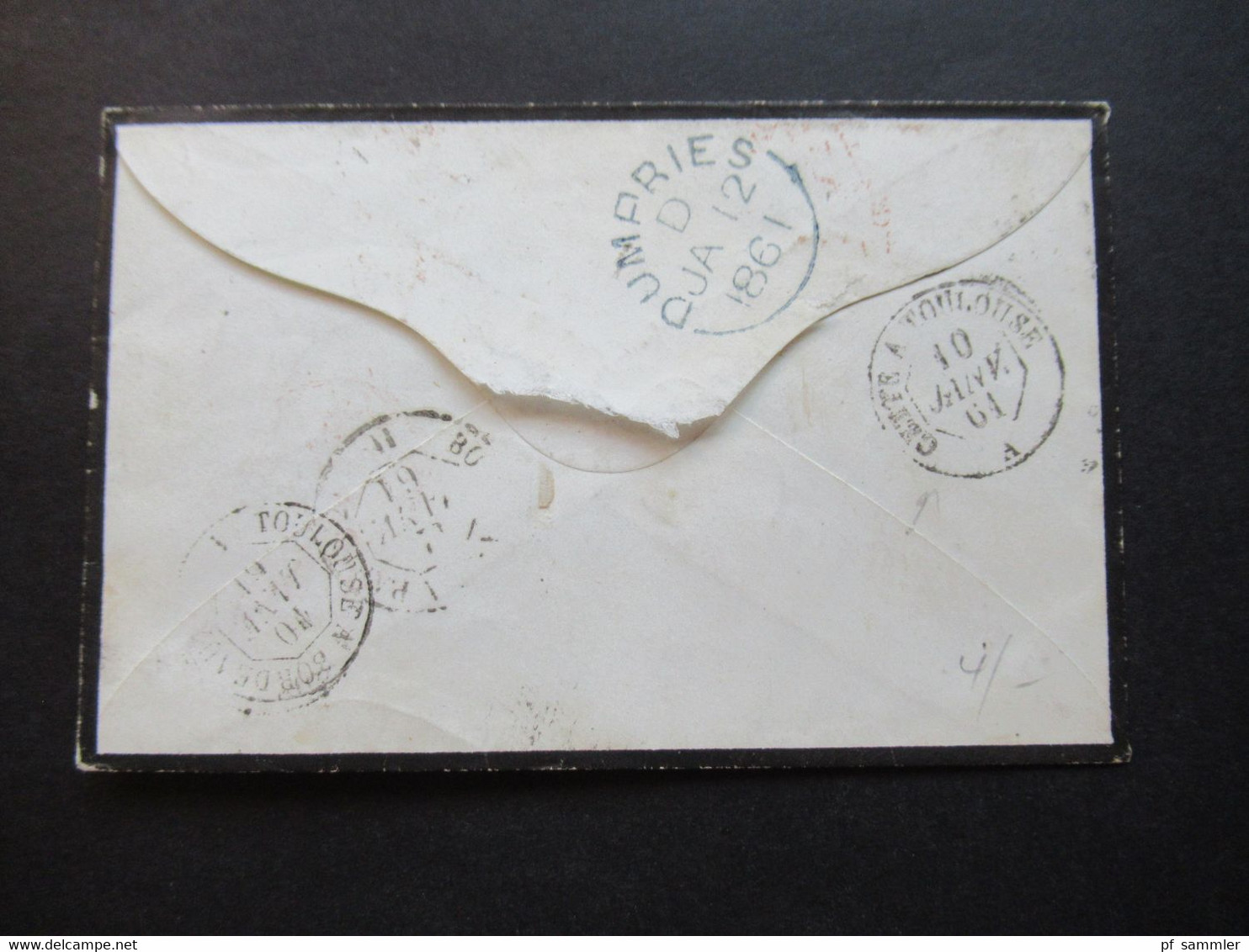 Transit 1861 Napoleon III. Nr.13 (2) Rautenstempel 1896 Trauer Auslandsbrief nach Dumfries Schottland Stempel PD