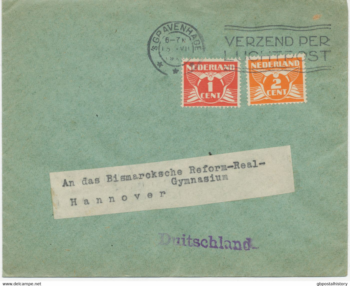 NIEDERLANDE 1926 Fliegende Taube 1C U 2C Selt. Portogerechte MiF Kab.-Drucksache M Werbestempel S’ GRAVENHAGE / VERZEND - Airmail