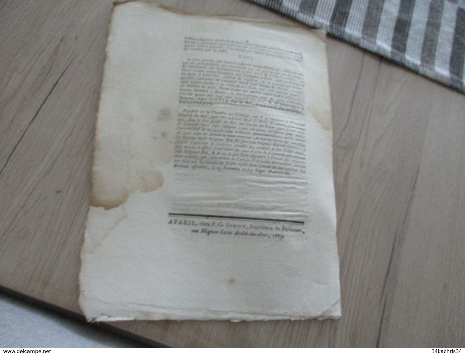 Déclaration Du Roi 17/10/1779 Concernant La Comptabilité Et Le Trésor Royal Mouillures - Decrees & Laws