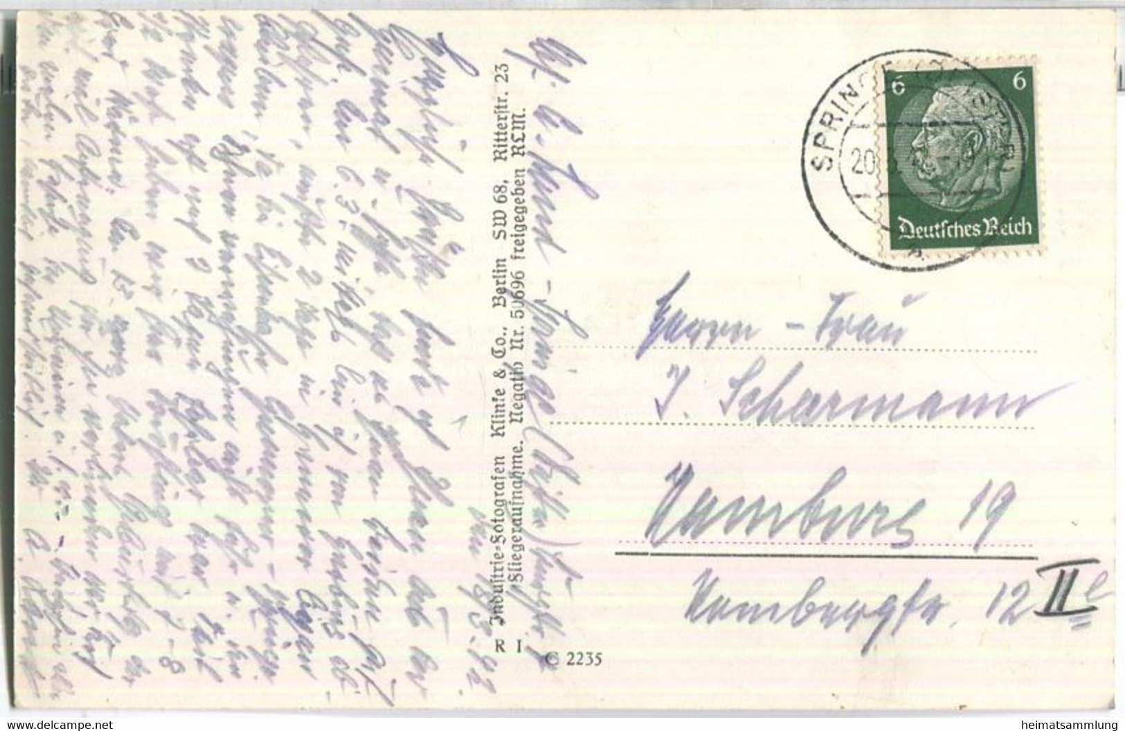 Springe Am Deister - Foto-Ansichtskarte - Luftaufnahme - Verlag Klinke & Co. Berlin - Springe