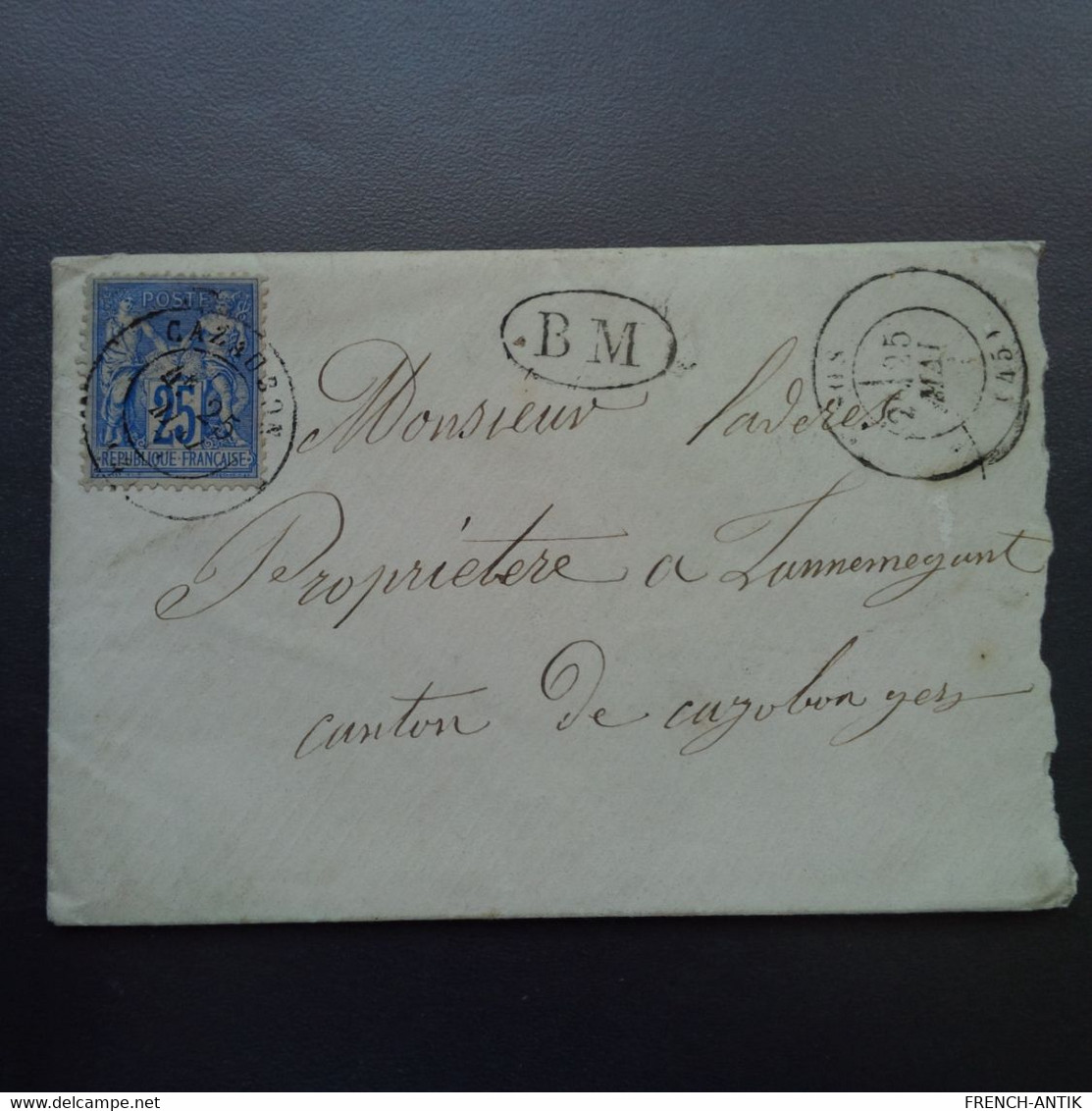 LETTRE CAZAUBON GERS 1877 CACHET BM AVEC COURRIER - 1876-1878 Sage (Tipo I)