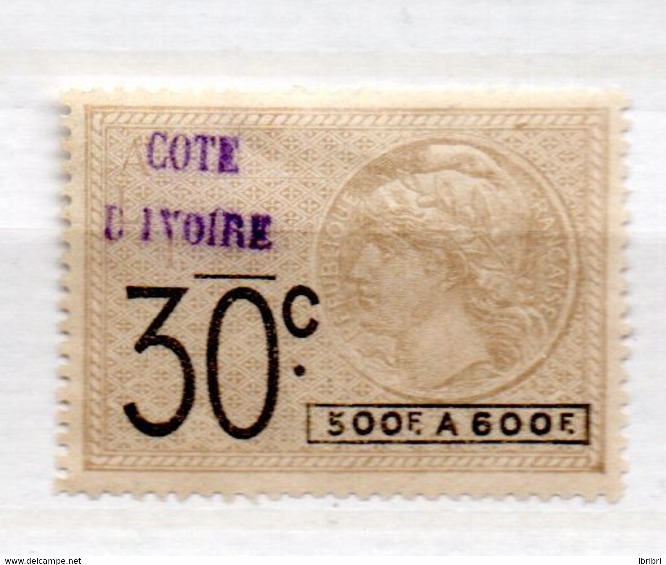 COTE D'IVOIRE 30C  GRIS CLAIR  TIMBRE FISCAL LEGENDE 500F A 600F NEUF SANS GOMME - Used Stamps