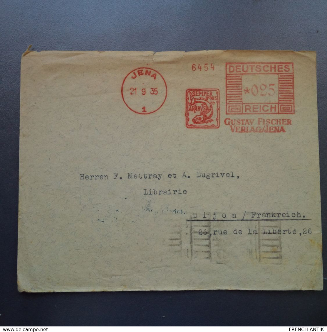 LETTRE JENA CACHET DEUTSCHES REICH POUR DIJON LIBRAIRIE 1935 - Briefe U. Dokumente