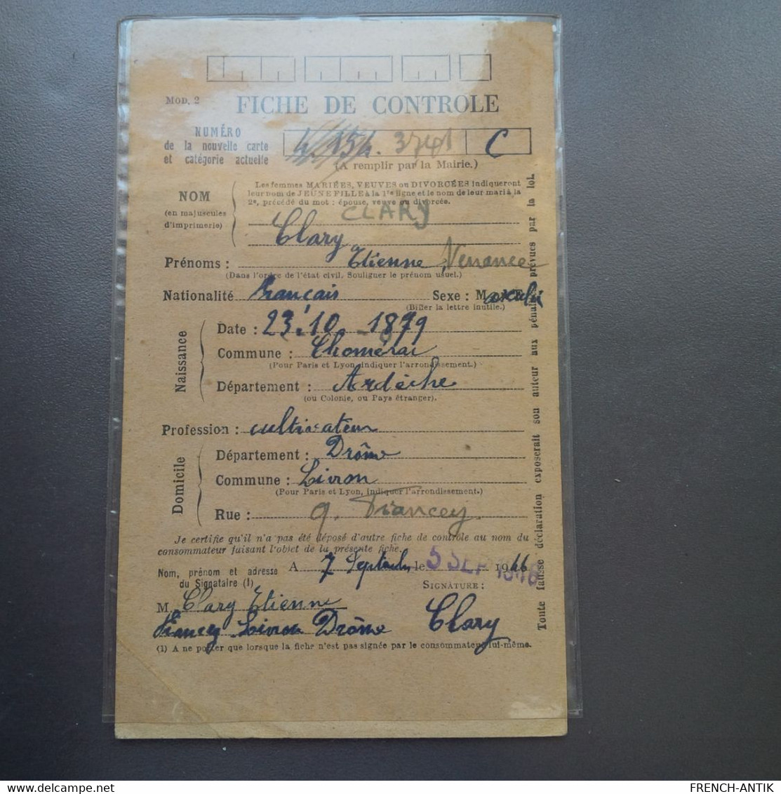 CARTE DE RAVITAILLEMENT LIVRON SUR DROME CHOMERAC 1946 - Lettres & Documents
