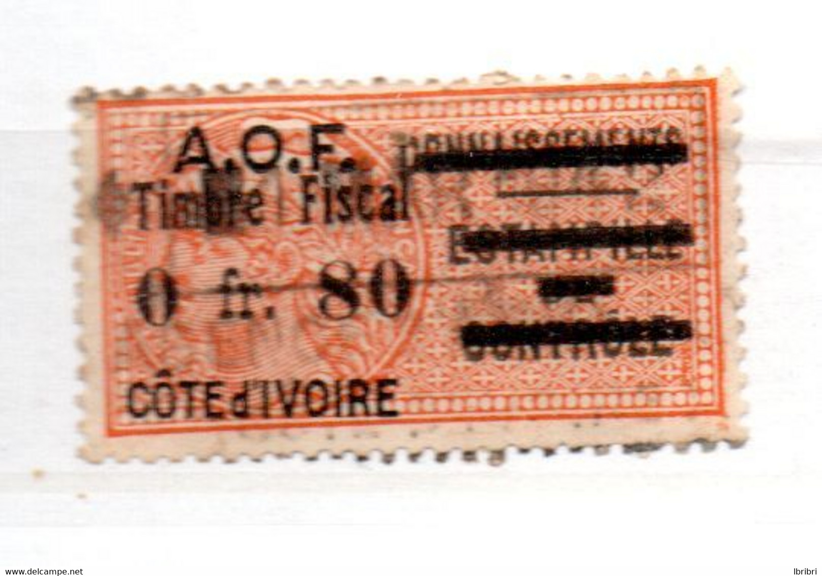 COTE D'IVOIRE 0F80  ORANGE ONNAISSEMENTS ET ESTANMPILLE DE CONTROLES BARRES EN NOIR OBL - Used Stamps