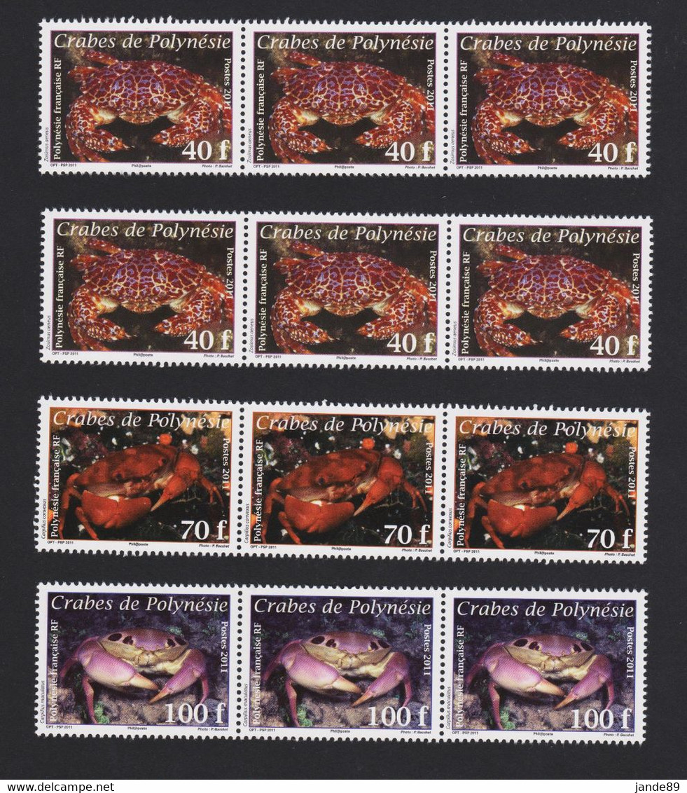 POLYNESIE - 2011 - N° 936 - N° 937 Et N° 938 - Faune - Crustacés, Crabes - 4  Bandes De 3 Timbres - Neufs - Neufs