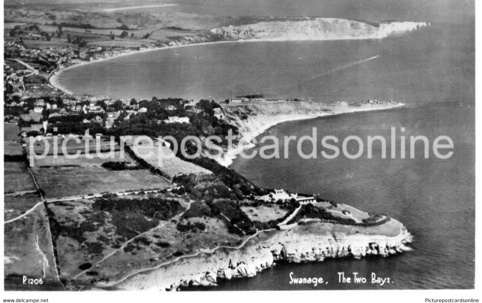 SWANAGE THE TWO BAYS OLD R/P POSTCARD DORSET AERO PICTORIAL AIR VIEW - Swanage