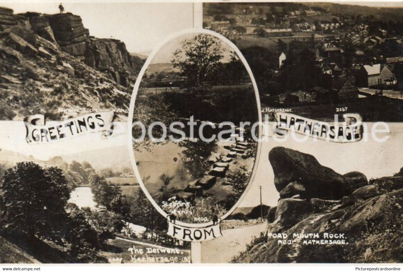 HATHERSAGE MULTIVIEW OLD R/P POSTCARD DERBYSHIRE - Derbyshire