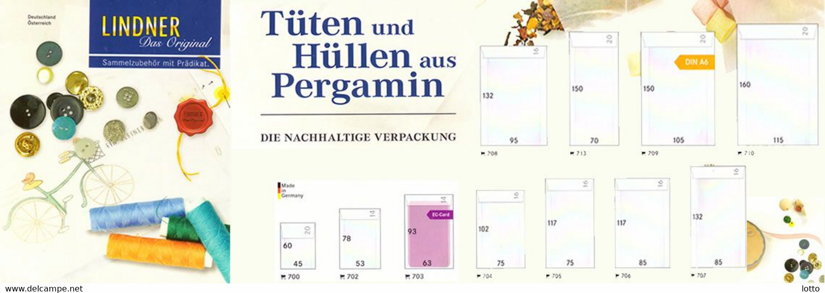 Lindner Pergamin-Tüten (702), 53 X 78 + 14 Mm Klappe, 100er-Packung - NEU - Buste Trasparenti