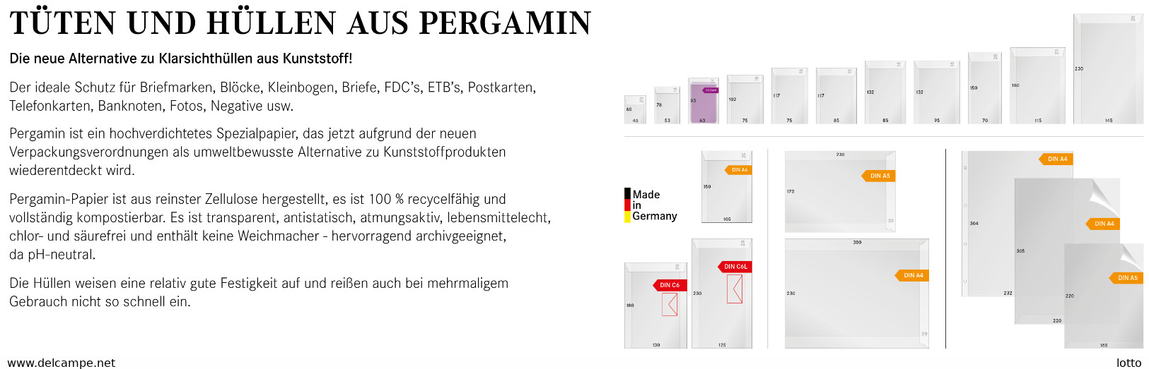 Lindner Pergamin-Tüten (700), 45 X 60 + 20 Mm Klappe, 500er-Packung - NEU OVP - Buste Trasparenti