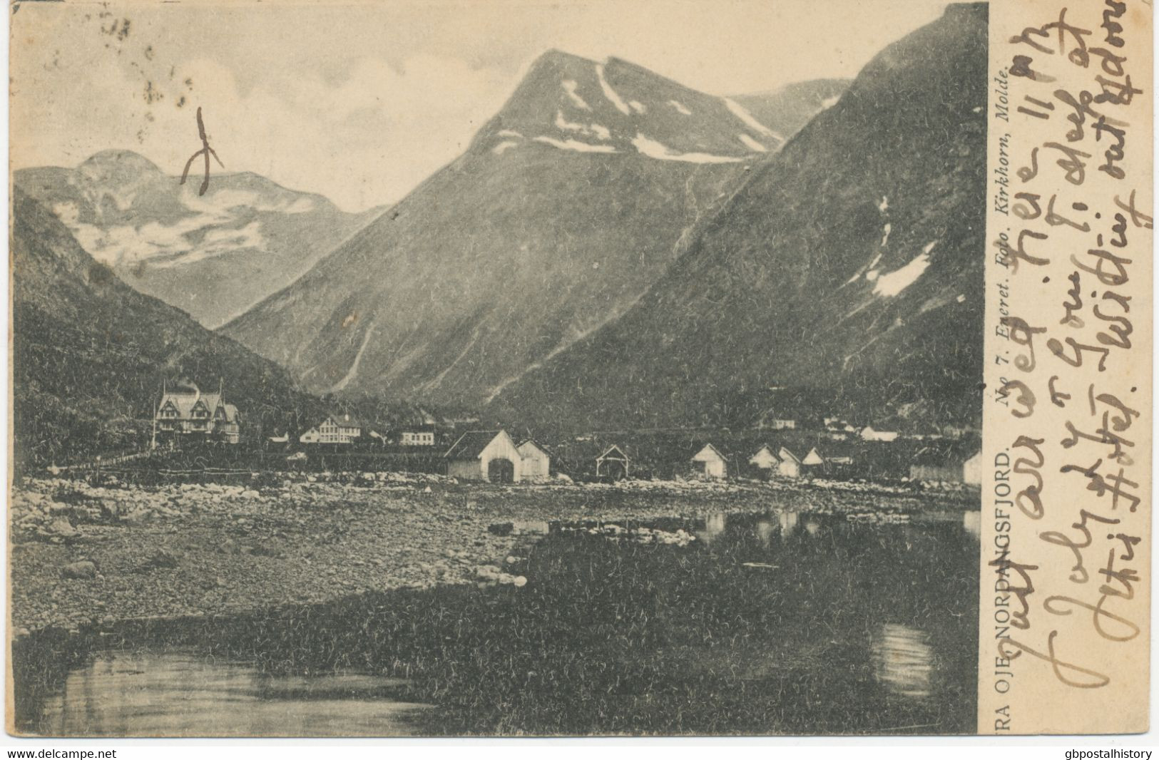 NORWEGEN 1903 5 Ö Posthorn Grün (Paar) MeF Auf Pra.-AK (Öye, Nordangsfjord) Nach England M Sehr Seltene K2 „NORANGFJORD" - Storia Postale