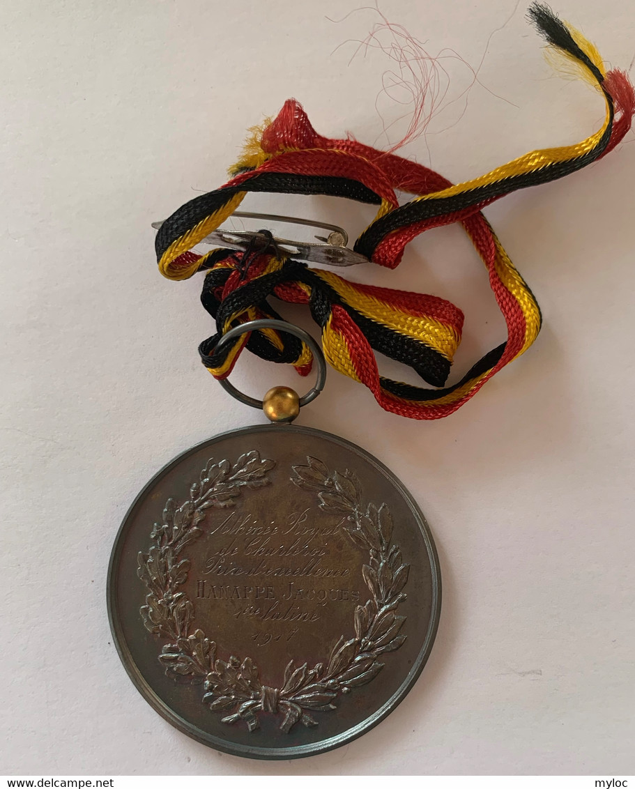 Médaille. Athenée Royal De Charleroi. Prix D'excellence 1917. Albert I Roi Des Belges. - Unternehmen