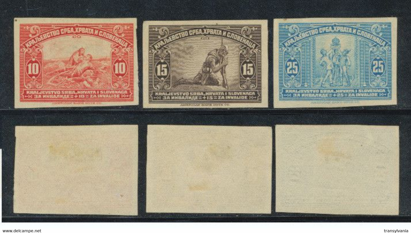 Yugoslavia Serbia Croatia Slovenia Post-WW1 Lot Of 3 Imperforate Stamps Ungummed Pictorial Proofs - Non Dentelés, épreuves & Variétés