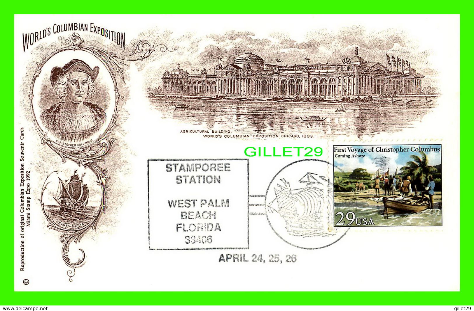 CARTES-MAXIMUM, U.S.A. 1992 - WORLD'S COLUMBIAN EXPOSITION - AGRICULTURAL BUILDING, 1893 - - Cartoline Maximum