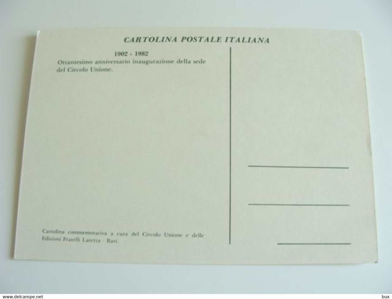 1982 CIRCOLO UNIONE  BARI  PUGLIA NON  VIAGGIATA   COME DA FOTO - Molfetta