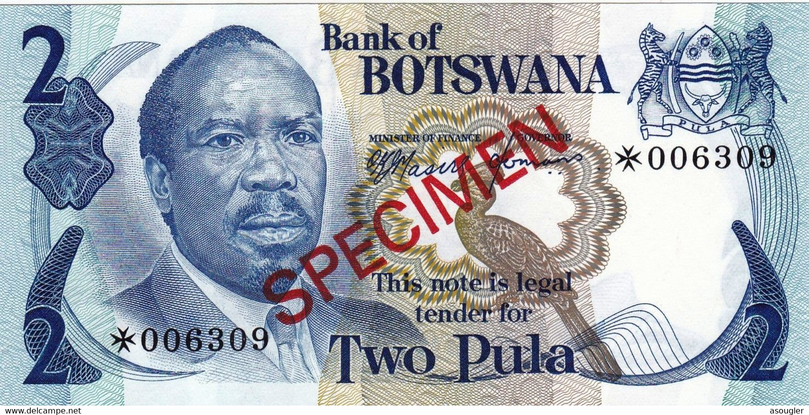 Botswana 2 PULA 1976 SPECIMEN P-2 "free Shipping Via Registered Air Mail" - Botswana