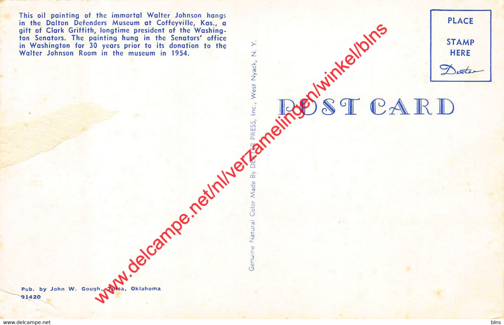 Walter Johnson  - Baseball Postcard - Andere & Zonder Classificatie