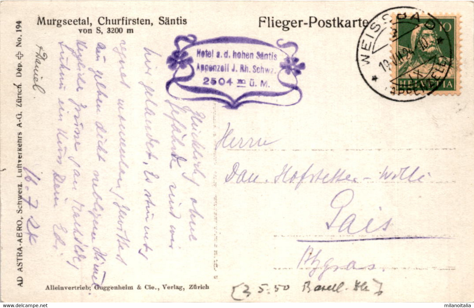 Murgseetal, Churfirsten, Säntis (194) * Poststempel Weissbad 19. 7. 1924 - Weissbad 