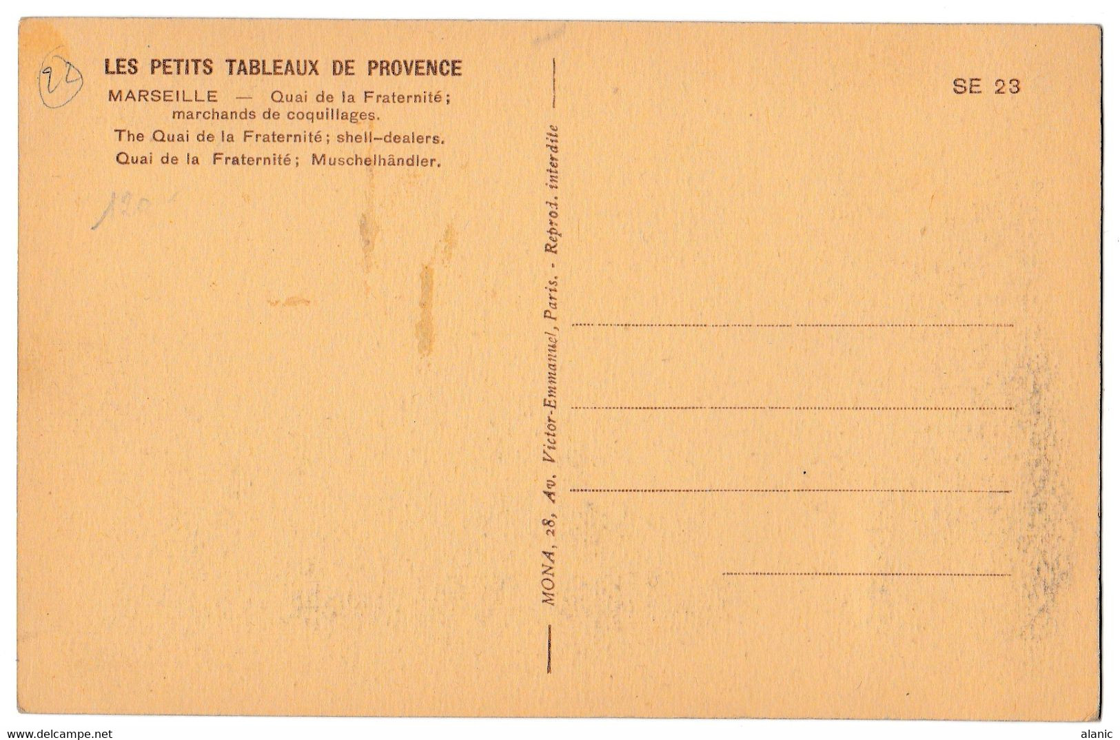 CPA 13 - MARSEILLE - MARCHANDS DE COQUILLAGES QUAI DE LA FRATERNITE - AUTO AUTOMOBILE COMMERCE ARTICLES DE PNON CIRCULEE - Oude Haven (Vieux Port), Saint Victor, De Panier