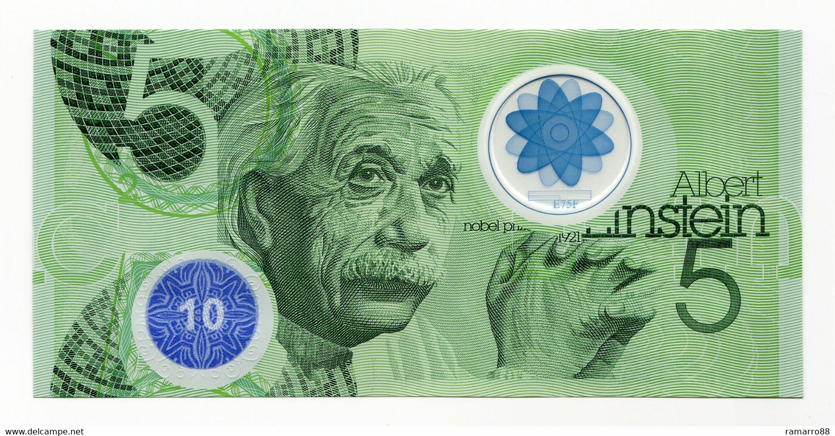 De La Rue - Albert Einstein 5 - Guardian Polymer Specimen Test Note Unc - Specimen